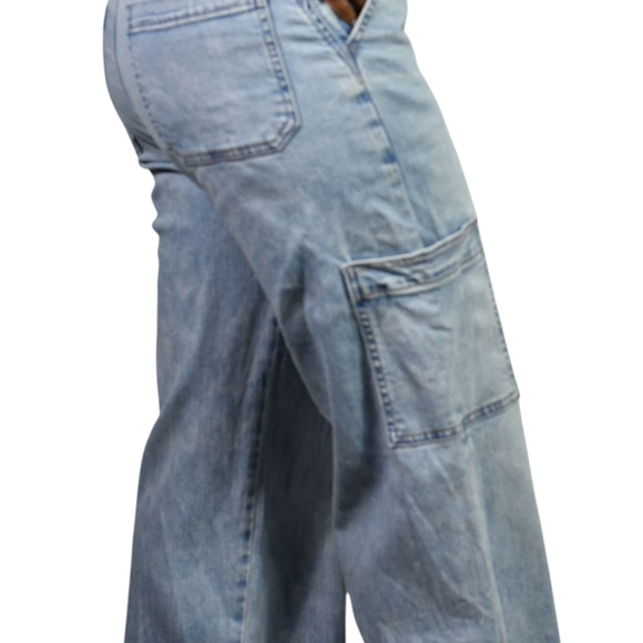 American Eagle High Waist Baggy Jeans Blue Wide Cargo Light Wash Cotton Blend 0 - Picture 5 of 16